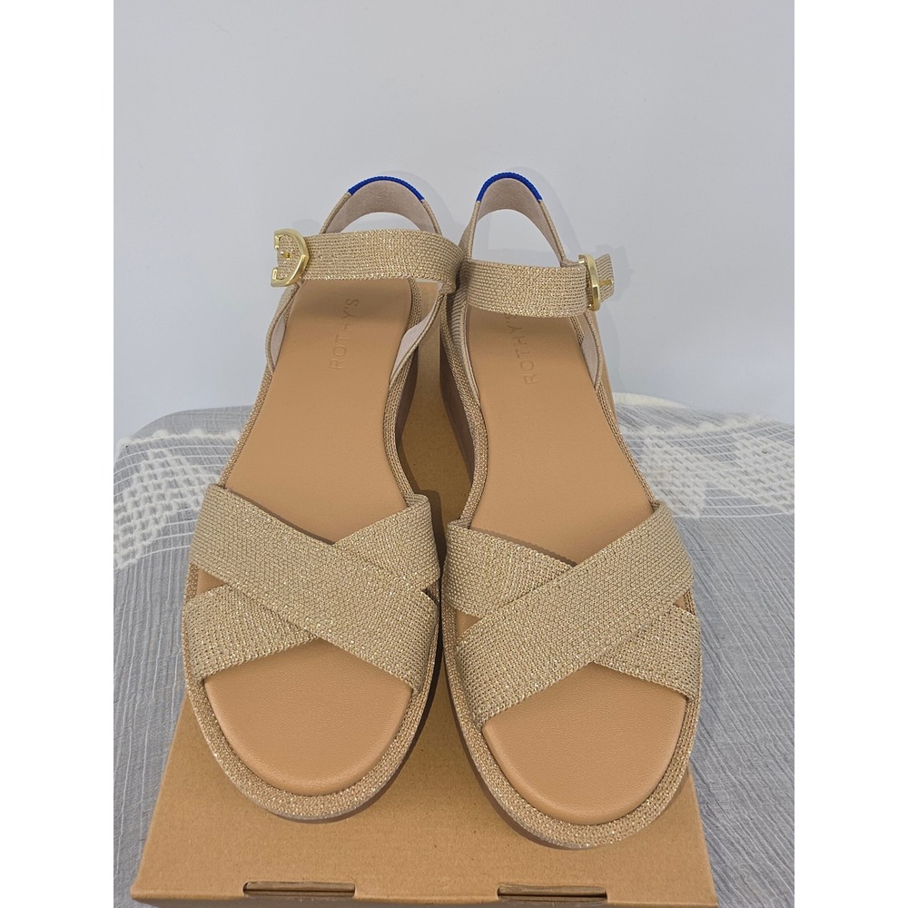Rothys The Weekend Wedge Sandals Champagne Gold Metallic Platform Women 6.5